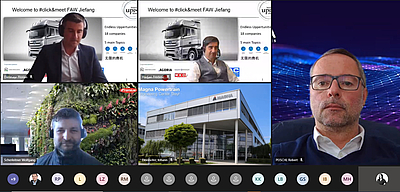 18 heimische Unternehmen präsentierten bei #click&meet ihre Innovationen dem chinesischen OEM FAW Jiefang. © Business Upper Austria